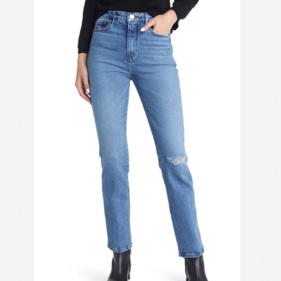 FRAME Le Sylvie High Waist Straight Leg Jeans In Lomina Rips - Picture 1 of 11